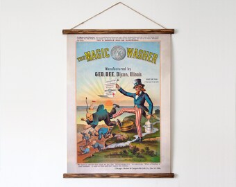 The Chinese Must Go, Magic Washer 1886 Print, Uncle Sam Vintage