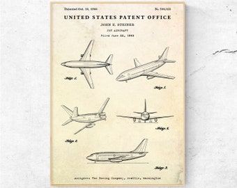 Stampa di brevetto di un aereo a reazione del 1966. Progetto di un aereo di invenzioni aeronautiche, arte murale. Regalo per piloti, poster di un aereo, tela pronta da appendere