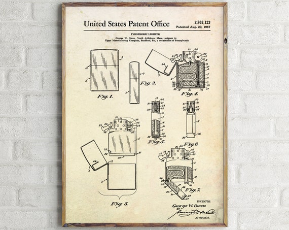 Lighter Patent Print Smokers Gift Tobacco Smoking Mens Wall Art Man Cave Decor Vintage Blueprint Poster