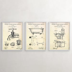 Decorazioni retrò per il bagno, decorazioni murali per WC, decorazioni vintage per il bagno, poster con progetto idraulico, set di 3 stampe brevettuali