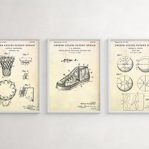 Basketball Patent Wall Art, Sport Games Blueprint Poster, Basketball Player Gift, Gym Vintage Decor, Set Of 3 Prints