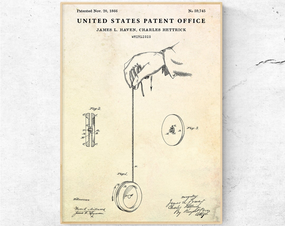 Yo Yo Invention Yo-yo 1866 Patent Poster, Vintage Whirligig Invention, Kids Room Decor ...