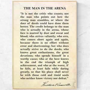 The Man In The Arena, Theodore Roosevelt Quote. Inspirational Poster. Motivational Sign Office Wall Art Inspiring Gift, Ready to Hang Canvas
