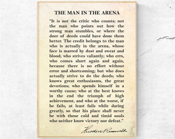 The Man In The Arena, Theodore Roosevelt Quote. Inspirational Poster. Motivational Sign Office Wall Art Inspiring Gift, Ready to Hang Canvas