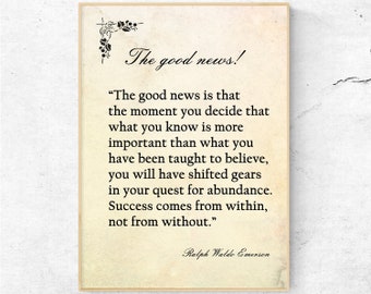 Success Quote by Ralph Waldo Emerson. Inspirational Poster. Motivational Sign Office Decor. History Buff Gift. Success Wall Art