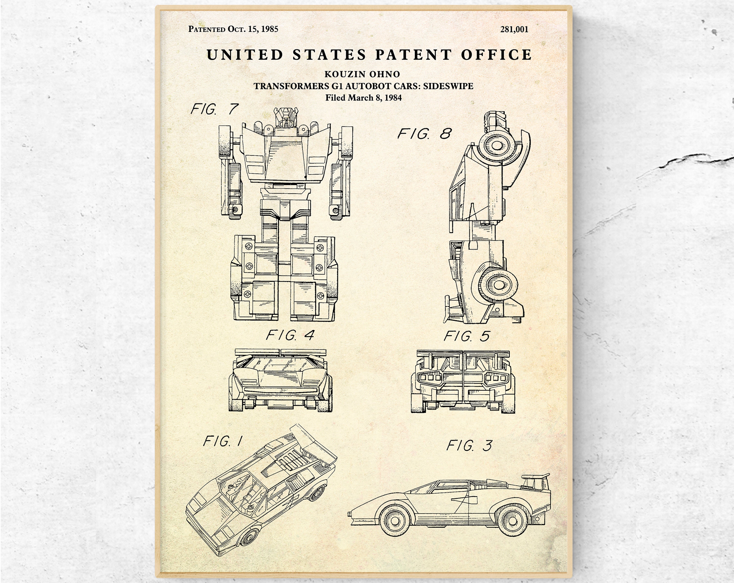 1985 Ohno Autobot Car Transformers JAZZ US Patent Art Print READY TO FRAME 