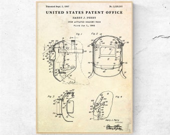 Welding Hood 1967 Patent Print. Vintage Blueprint Poster, Workshop, Garage Wall Art, Industrial Office Decor, Welder Gift
