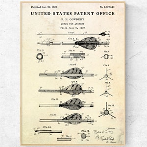 Archery Arrow 1932 Patent Print. Archery Vintage Blueprint Poster. Outdoor Sports Wall Art. Archer Gift. Rustic Hunting Decor