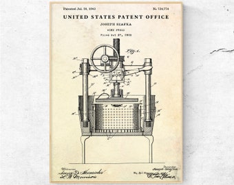 Wine Press 1903 Patent Print. Wine Making Wall Art. Spirits Blueprint Poster. Bar, Restaurant Kitchen Vintage Decor. Sommelier Gift