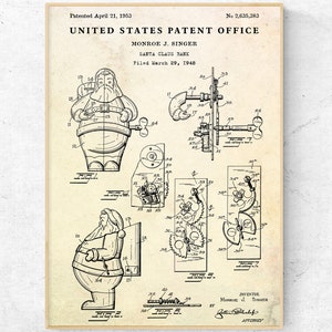 Santa Claus Bank 1953 Patent Art Print. Blueprint Poster, Xmas Gift, Christmas Vintage Wall Decor, Ready to Hang Canvas