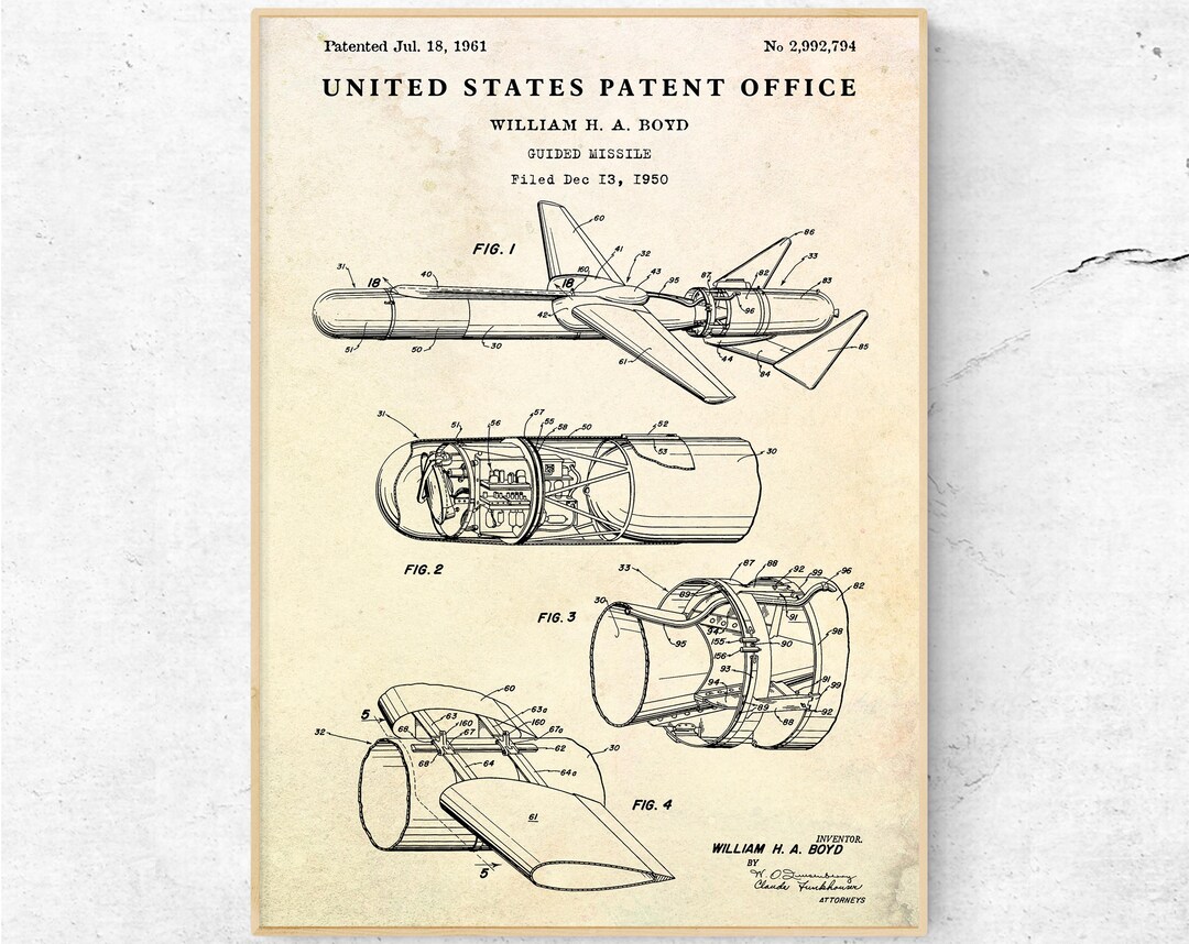 Guided Missile 1961 Patent Print. Rocket Science Invention, Cold War ...