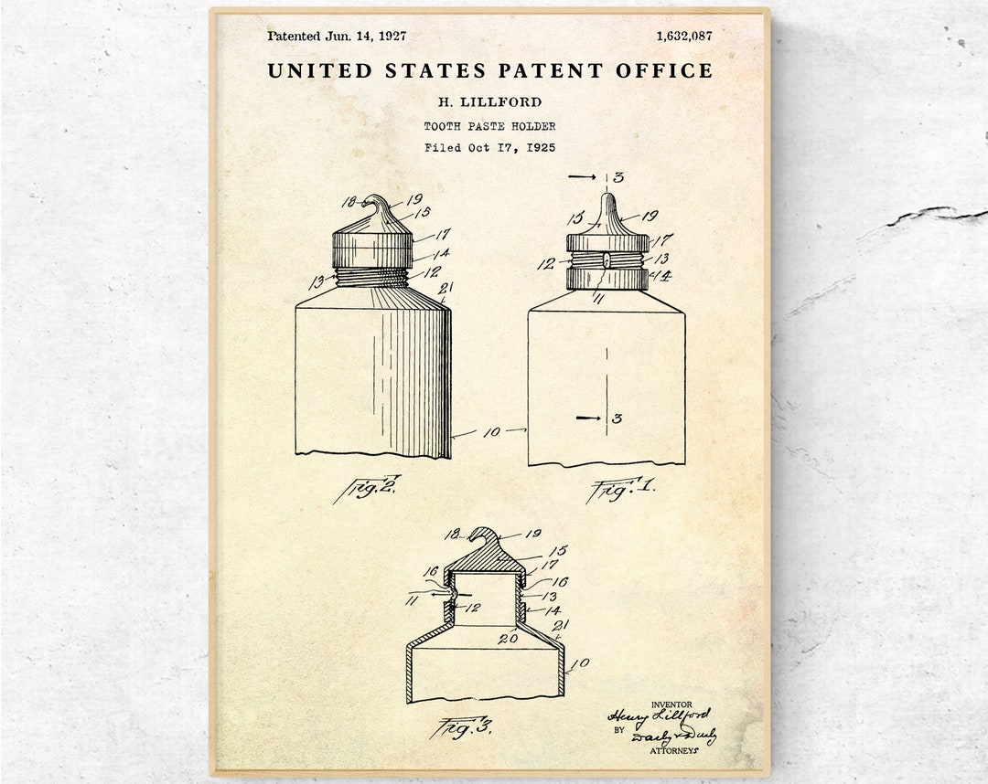Tooth Paste Tube 1927 Patent Print. Vintage Bathroom Wall Decor. Dental ...