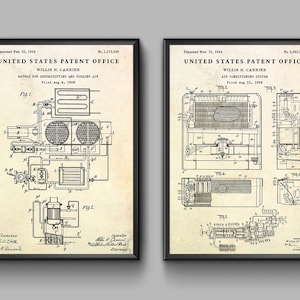 Air Conditioner Patent Wall Art. Air Conditioning Vintage Inventions Blueprint Poster, HVAC Tech Gift, Industrial Decor. Set of 2 Prints