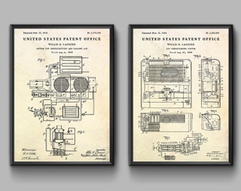 Air Conditioner Patent Wall Art. Air Conditioning Vintage Inventions Blueprint Poster, HVAC Tech Gift, Industrial Decor. Set of 2 Prints