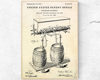 Cold Beer Apparatus 1900 Patent Print, Brewery Blueprint Wall Art, Vintage Bar, Man Cave Decor, Industrial Beer Invention Poster