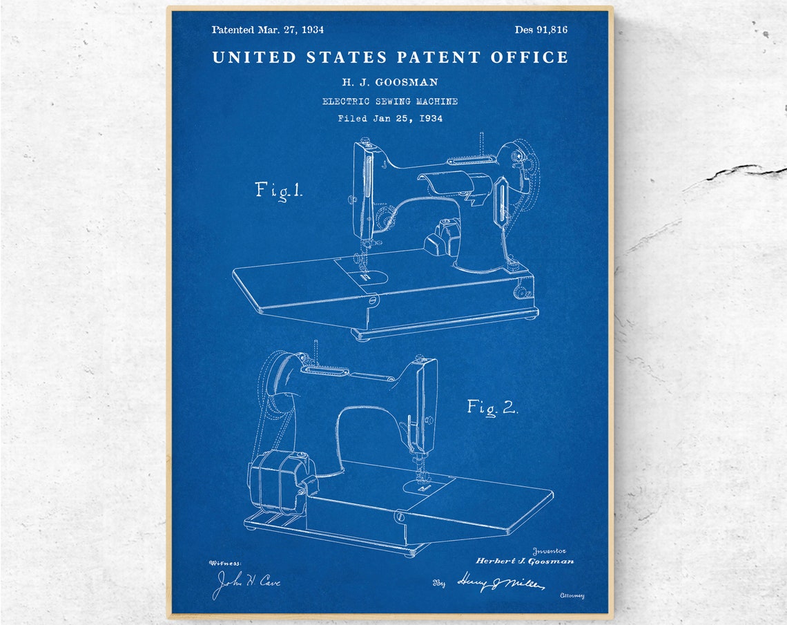 Singer Sewing Machine Patent Print. Sewing Room Decor. Etsy