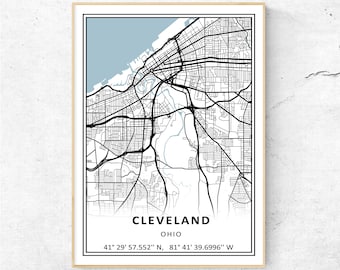 Stampa della mappa della città di Cleveland, decorazione murale moderna, poster regalo per chi viaggia in Ohio