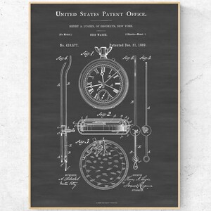 Stopwatch 1889 Patent Print. Stop Watch Invention Blueprint Poster ...