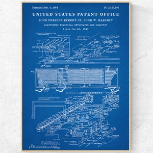 ENIAC-datorpatenttryck, ritning från 1964, vintage-teknikdekor