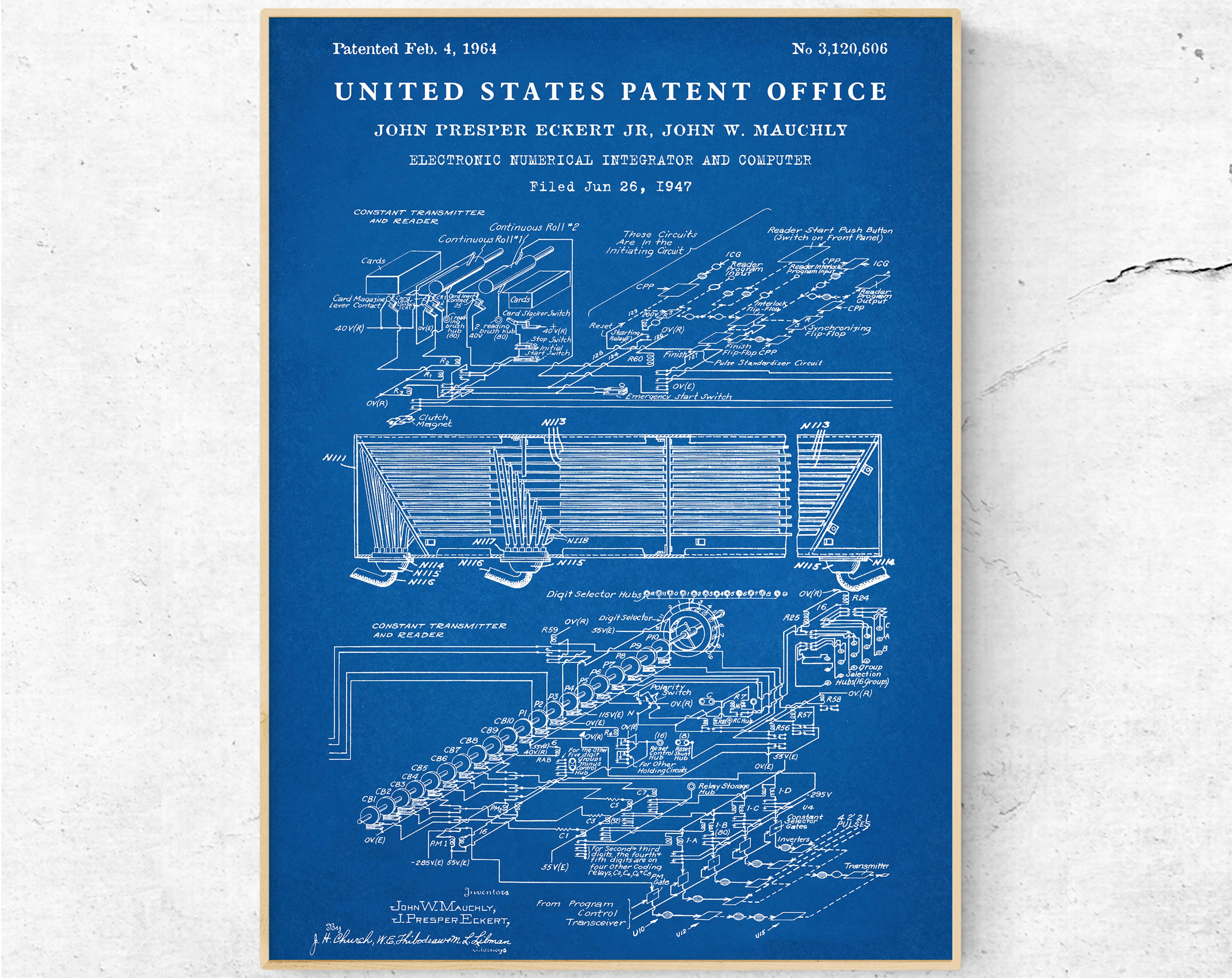 First Computer Blueprints ENIAC First Computer 1964 Patent Print. Mainframe Blueprint Poster ...