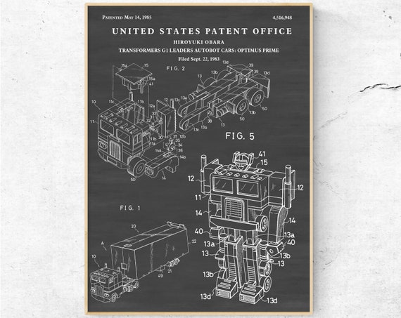 Optimus G1 Autobots Patent Prints, Blueprint Poster Kids