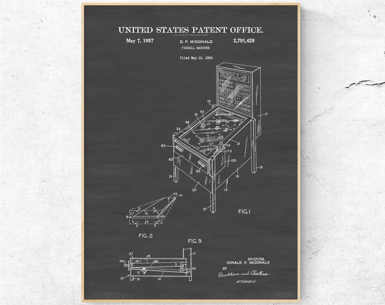 Vintage Pinball Machine Patent Print. Blueprint Pinball Etsy