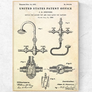 Bathroom Wall Art. Vintage Faucet Patent Print. Blueprint Poster. Bathroom Retro Decor
