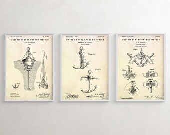 Vintage Nautical Patent Prints – Set of 3 Maritime Wall Art