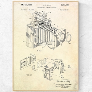 Photo Camera Patent Poster. Camera Inventions Blueprint. Vintage Camera Drawing. Gift for Photographer