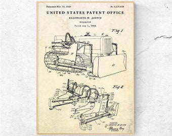 Bulldozer 1938 Patentdruck. Heavy Equipment Inventions Earth Mover Blueprint Poster. Bau Büro Wall Art Leinwand