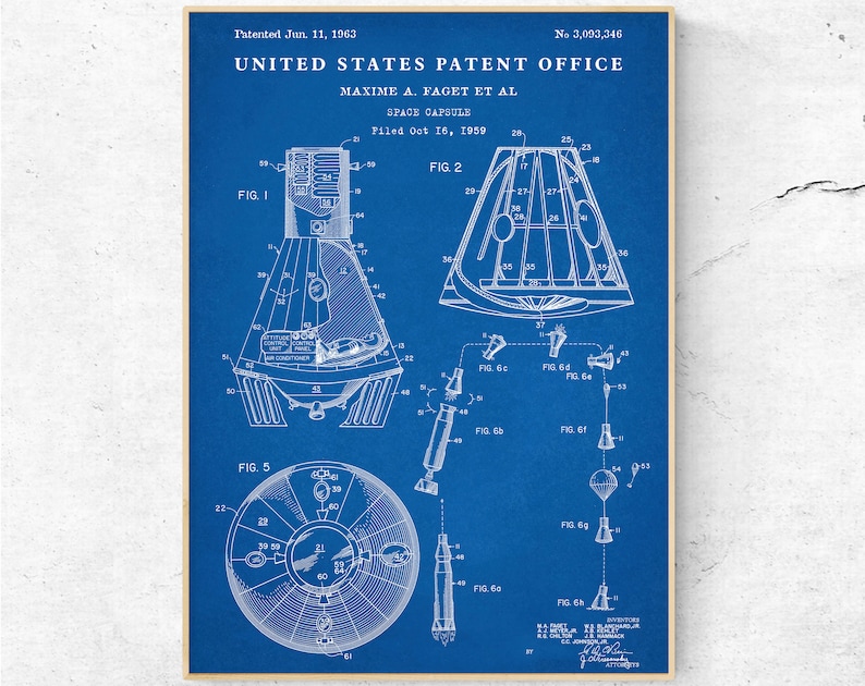 Space Capsule 1963 Patent Print. Spaceship Inventions Blueprint Poster ...
