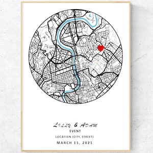 Impression de carte personnalisée pour couples, affiche de carte d'événement de lieu personnalisée. Cadeau premier rendez-vous, fiançailles, carte de mariage, oeuvre d'art murale de voyage