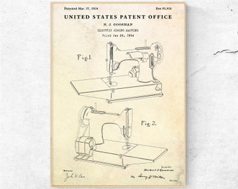 Singer Sewing Machine Patent Print. Sewing Room Decor. Seamstress, Sewer Gifts. Vintage Blueprint Poster. Fashion Designer Decor Wall Art