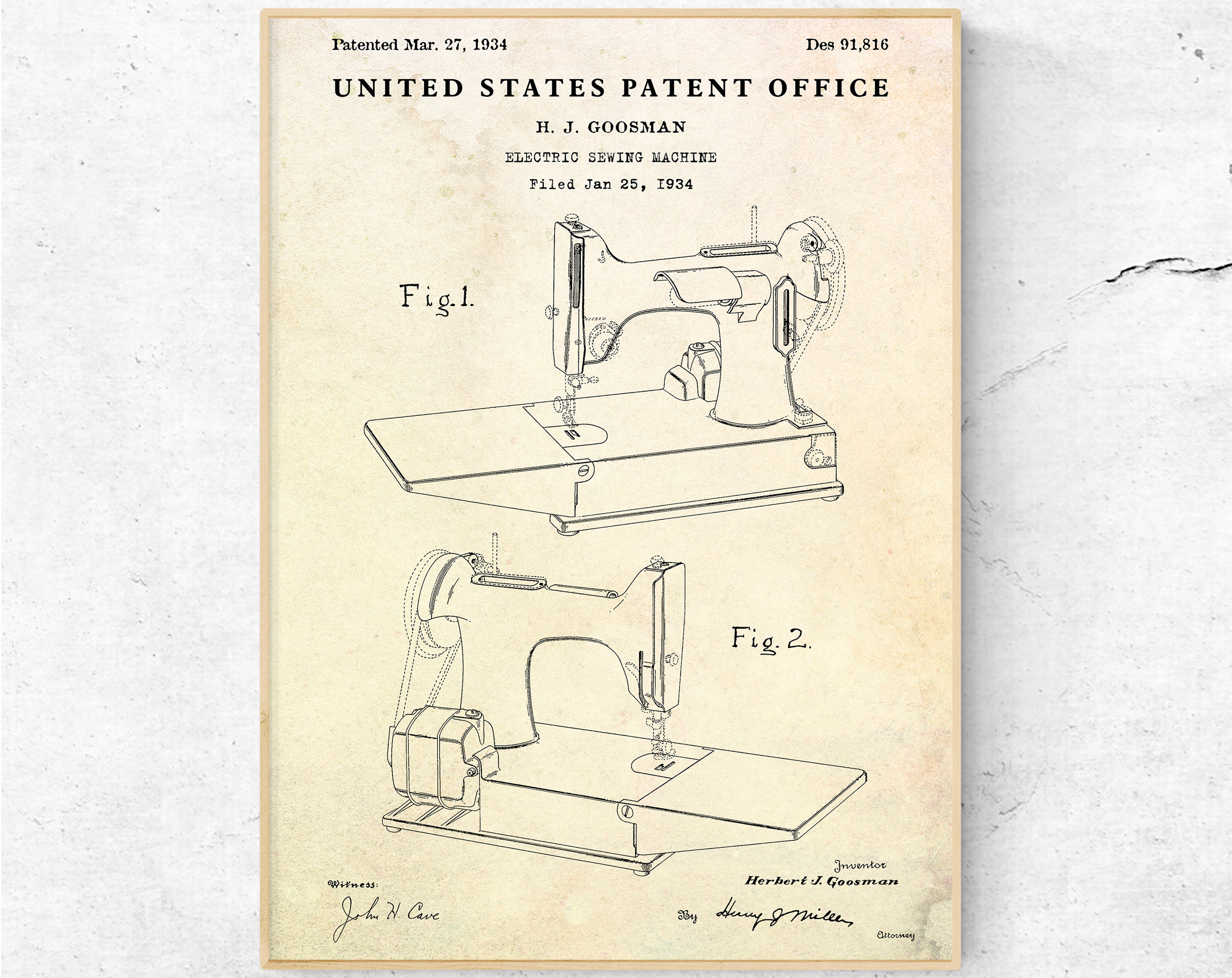 Singer Sewing Machine Patent Print. Sewing Room Decor. Etsy