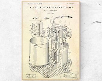 Beer Scale 1905 Patent Poster, Vintage Bar Pub Wall Art, Brewing Blueprint, Man Cave Decor, Beer Lover Gift, Brewery Print