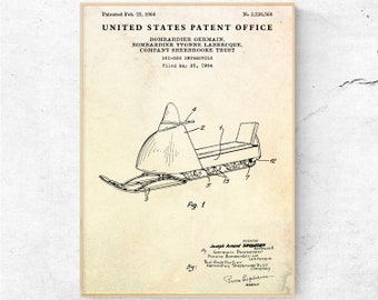 Snowmobile 1966 Patent Print. Inventions Blueprint Poster, Ice Fishing Gift, Winter Wall Art, Snowmobile Enthusiast Decor