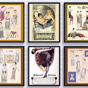 Lingerie Fashion Wall Art, Poster pubblicitari vintage con corsetto da donna, Decorazione pubblicitaria retrò per intimo da donna, anni '20, '30, '40, set di 6 stampe