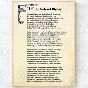 Jeśli wiersz, 1895 Rudyard Kipling, inspirujący wydruk ścienny, wystrój wiktoriański, inspirujący prezent, plakat motywacyjny, gotowy do powieszenia na płótnie
