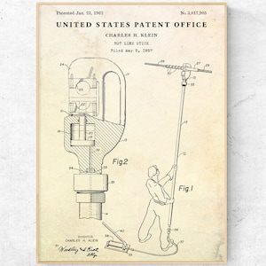 Lineman Gift: Hot Line Stick 1962 Patent Art Print. Repair And Construction Crews Wall Decor, Vintage Inventions Blueprint Poster
