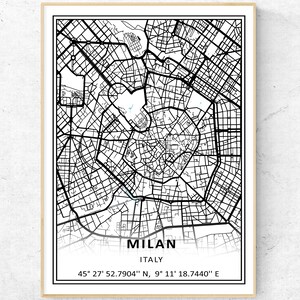 Impression de carte de Milan, art mural de carte moderne, cadeau de voyage en Italie Poster