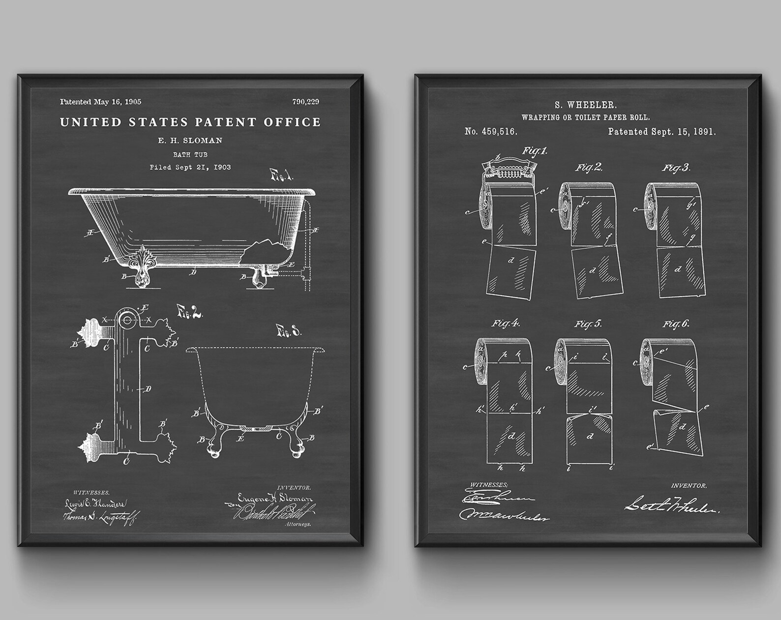 Bathroom Wall Decor. Set of 2 Patent Prints. Toilet Paper Etsy