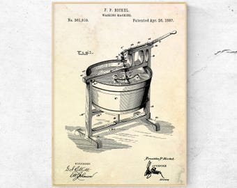 Washing Machine 1887 Patent Print. Vintage Poster. Laundry Decor. Laundry Room Wall Art