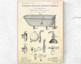 Badkamer kunst aan de muur: douche voor baden 1894 patent print. Vintage inrichting. Loodgieter uitvinding blauwdruk Poster