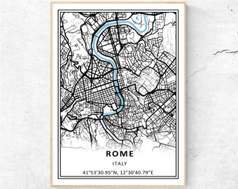 Mapa de Roma impreso, arte mural moderno con mapa, póster de regalo para viajeros a Italia.