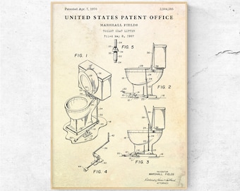 Toilet Seat Lifter Patent Art Print, Bathroom Blueprint