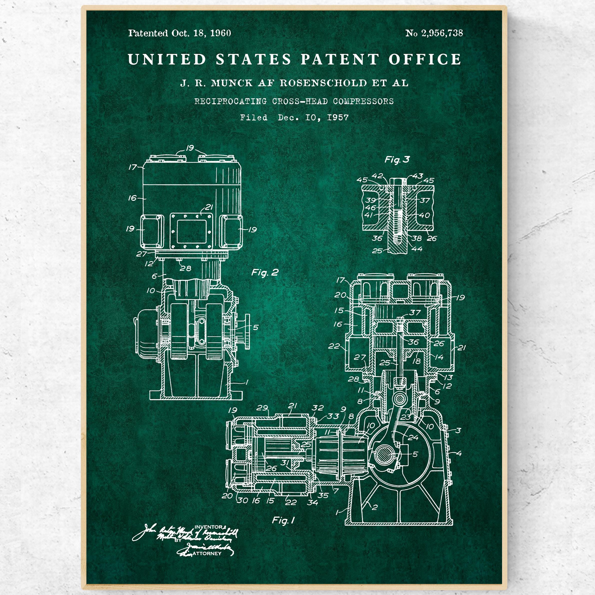 Compressor Poster Compressor Poster. Car Engine 1957 Patent Print. Automotive Inventions ...