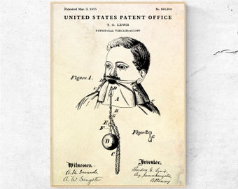 Antique 1875 Dentistry Patent Print. Dentist Office Vintage Decor. Blueprint Poster. Dental Clinic Wall Art