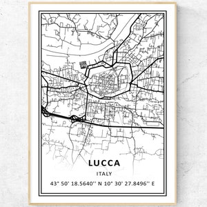 Impression de carte de Lucques en Italie, art mural de carte moderne, cadeau de voyage Poster