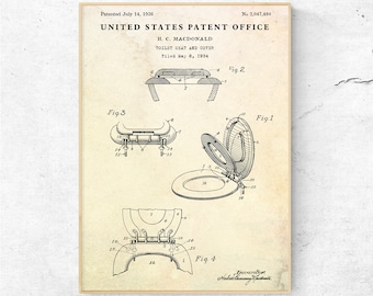 Toilet Seat and Cover 1936 Patent Print. Invention Blueprint Poster. Bathroom Wall Art. WC Restroom Vintage Decor. Ready to Hang Canvas