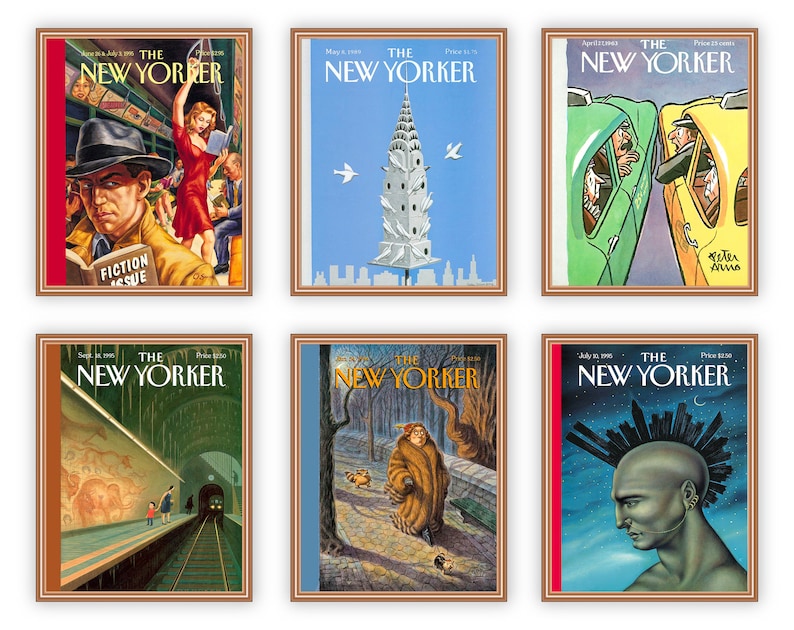 NYC Wall Art, Vintage Magazine Cover Poster, Set of 6 Prints 